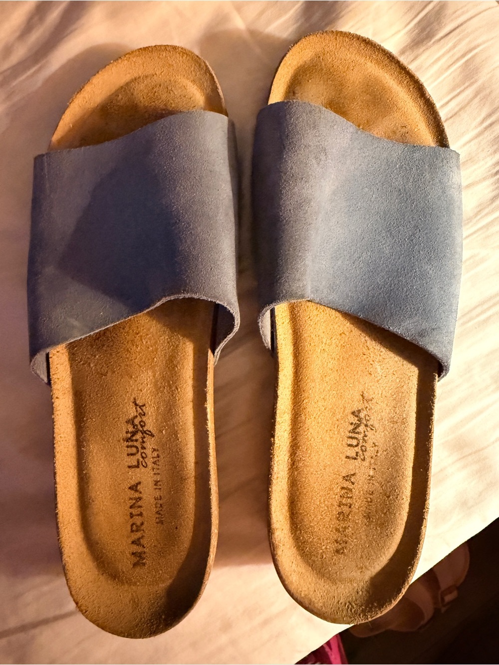 Marina Luna Tan Suede Slide Sandals
